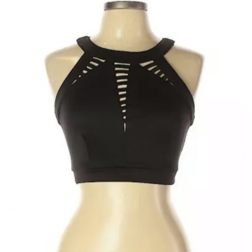 Womens Alt B Black Halter Crop Tank Top Cutouts M